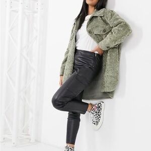 ASOS DESIGN - Faux Shearling Non-Woven Shirt Jacket - Sage Sz 2